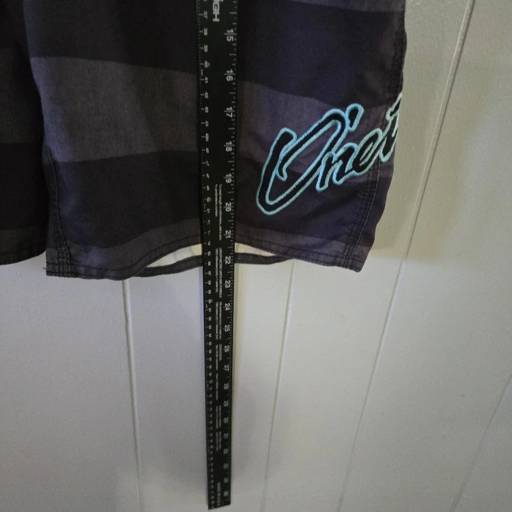 O'Neill Board‎ Shorts Mens 34 L Charcoal Black Striped Good Cargo Swim Trunks